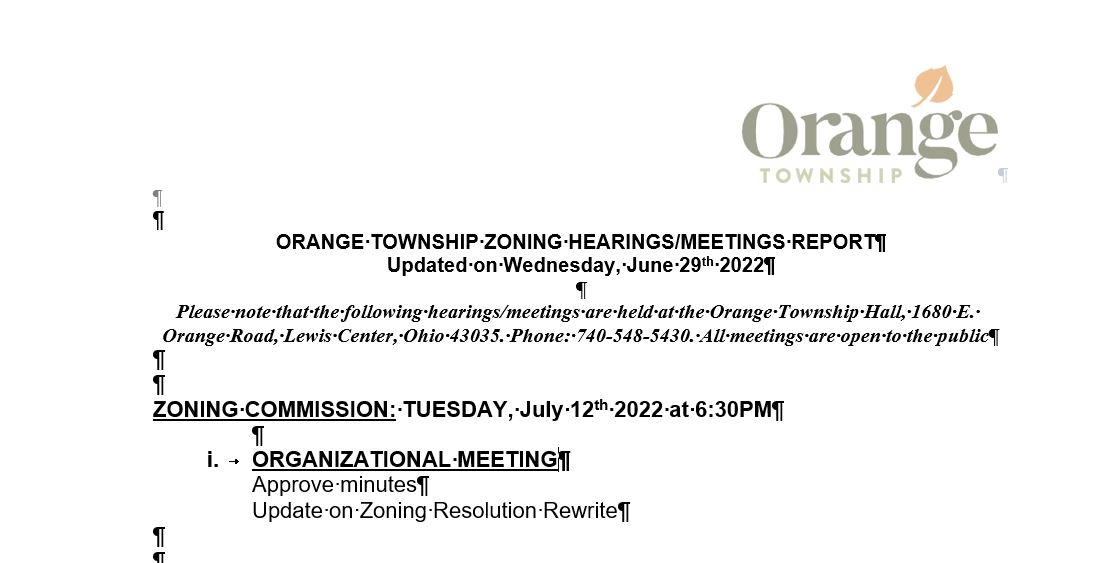 Zoning Commission Orange Township, OH Official site