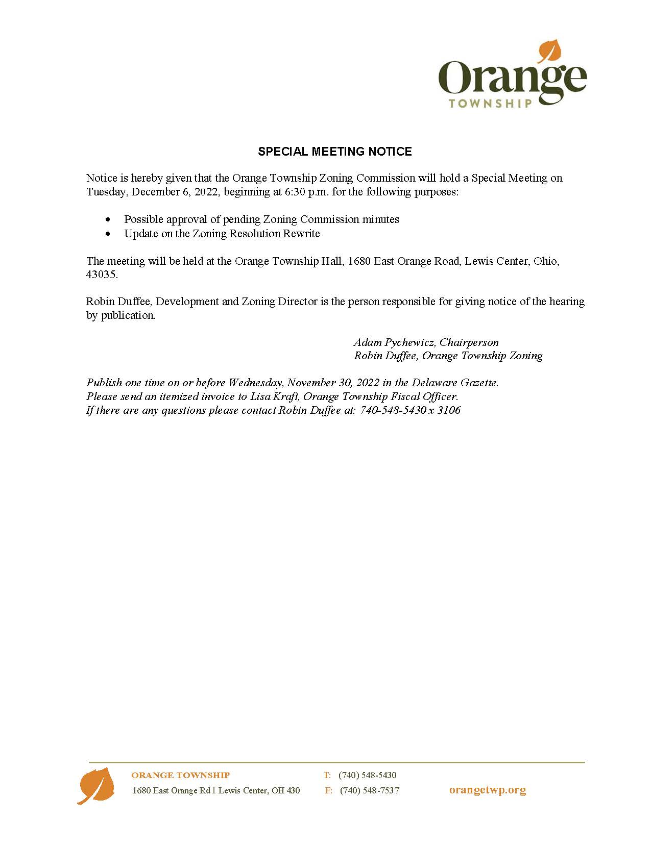 Zoning Commission Orange Township, OH Official site