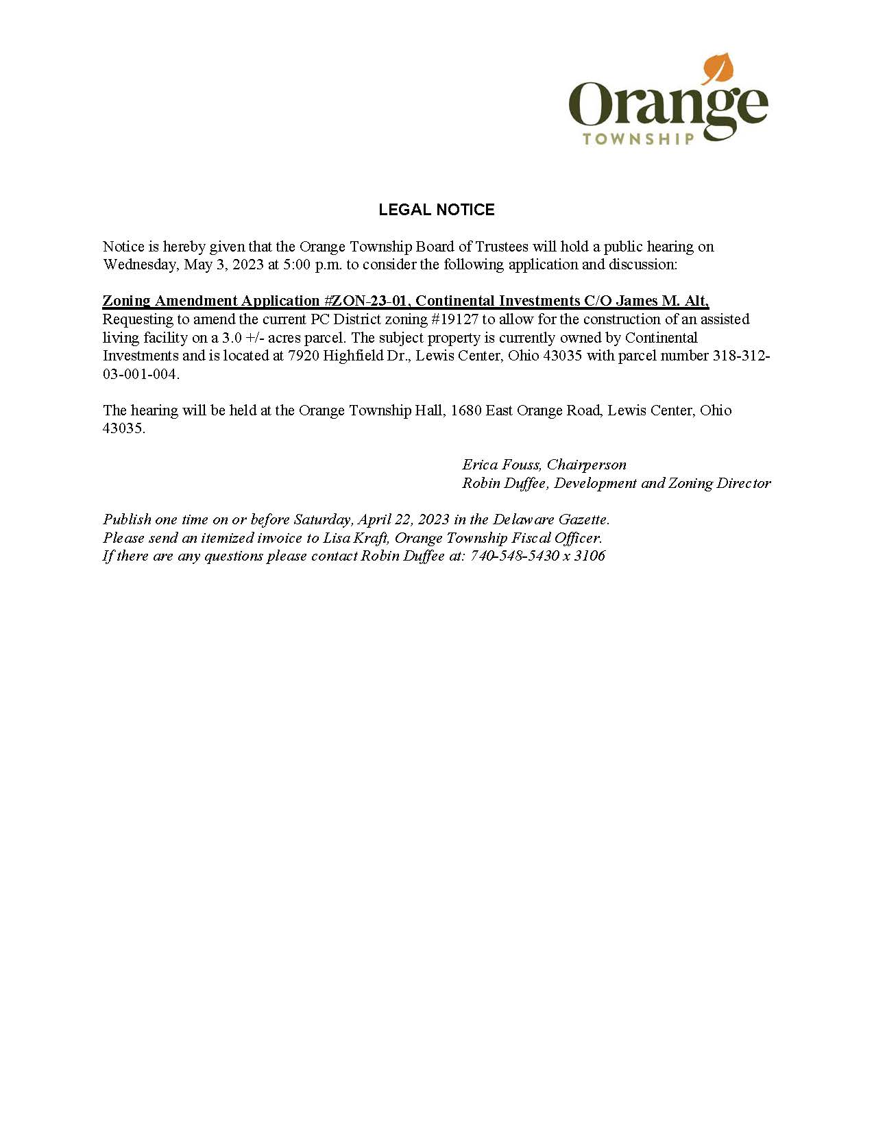 Board of Trustees Meeting Zoning Hearing Orange Township, OH